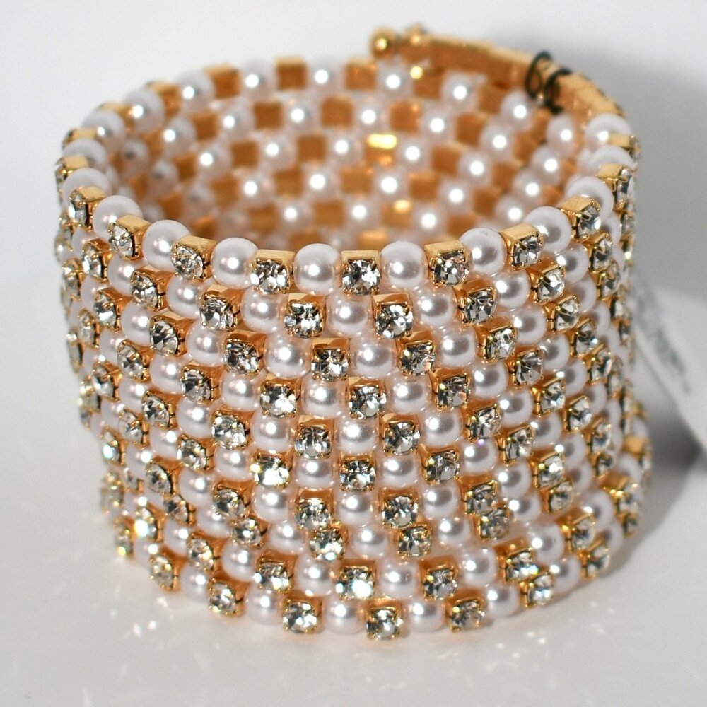 Cezanne Gold Coiled Pearl & CZ Slip On Bracelet #MRB34625GLD NWT Details: Coil